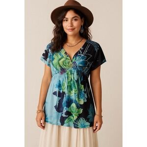 Energe Word Wear Womens Blouse Tunic Short Sleeve Petite Large Sleeve Crochet